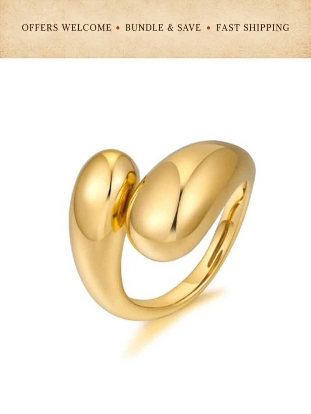 Gold Plated Chunky Statement Rings Stackable Knuckle Band Set